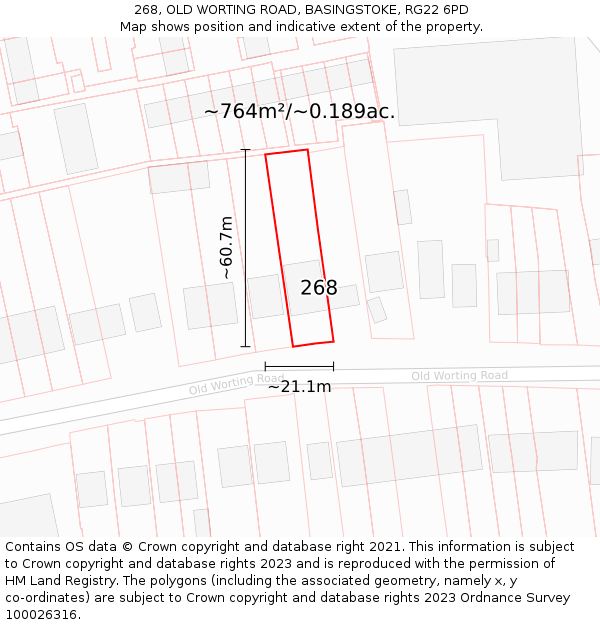 268, OLD WORTING ROAD, BASINGSTOKE, RG22 6PD: Plot and title map