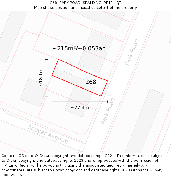 268, PARK ROAD, SPALDING, PE11 1QT: Plot and title map