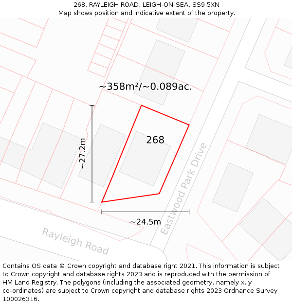 268, RAYLEIGH ROAD, LEIGH-ON-SEA, SS9 5XN: Plot and title map