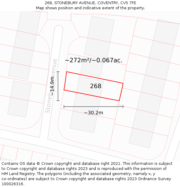 268, STONEBURY AVENUE, COVENTRY, CV5 7FE: Plot and title map