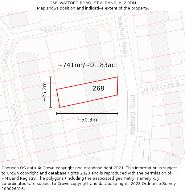 268, WATFORD ROAD, ST ALBANS, AL2 3DN: Plot and title map
