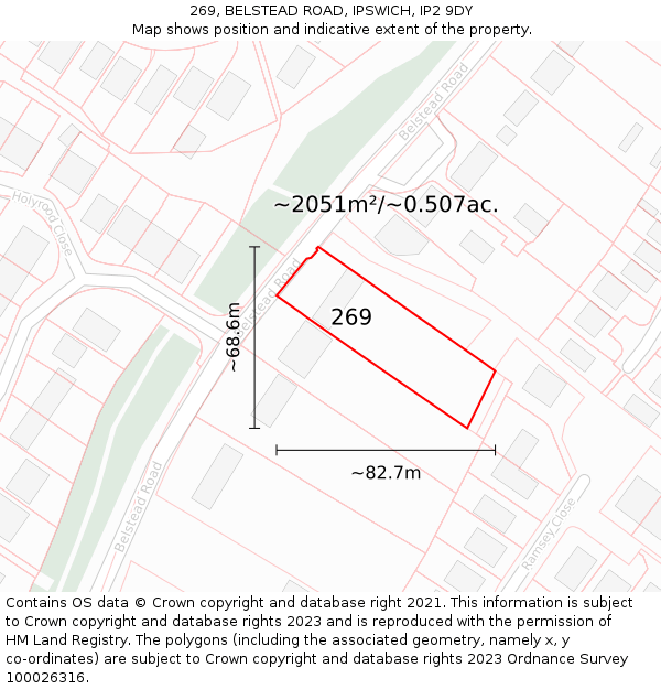 269, BELSTEAD ROAD, IPSWICH, IP2 9DY: Plot and title map