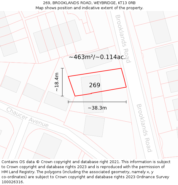 269, BROOKLANDS ROAD, WEYBRIDGE, KT13 0RB: Plot and title map