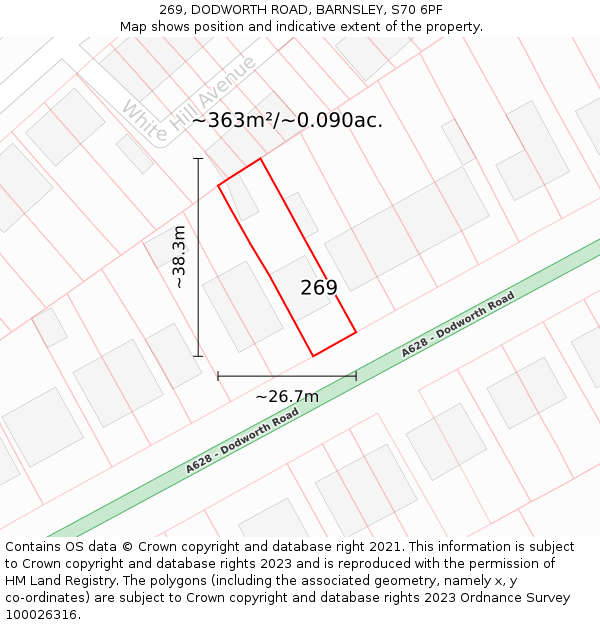 269, DODWORTH ROAD, BARNSLEY, S70 6PF: Plot and title map