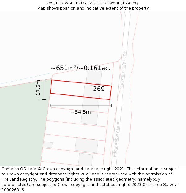 269, EDGWAREBURY LANE, EDGWARE, HA8 8QL: Plot and title map