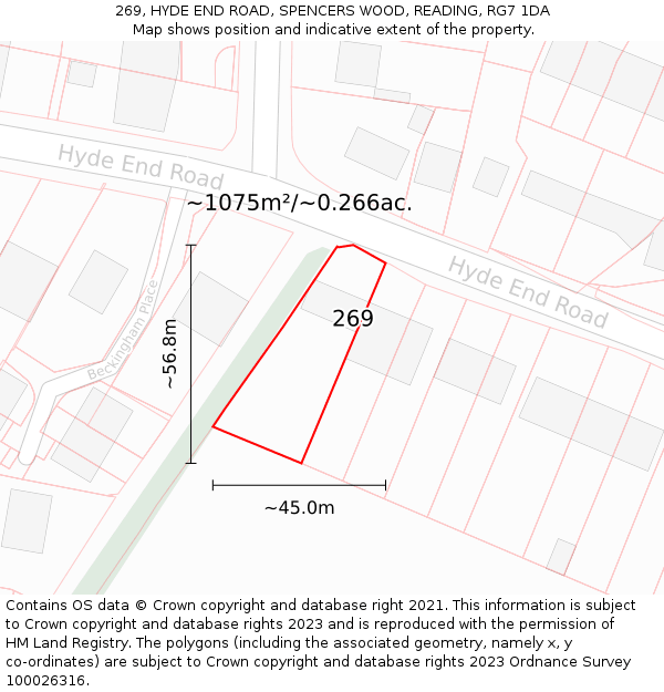 269, HYDE END ROAD, SPENCERS WOOD, READING, RG7 1DA: Plot and title map