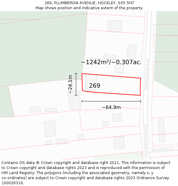 269, PLUMBEROW AVENUE, HOCKLEY, SS5 5NT: Plot and title map