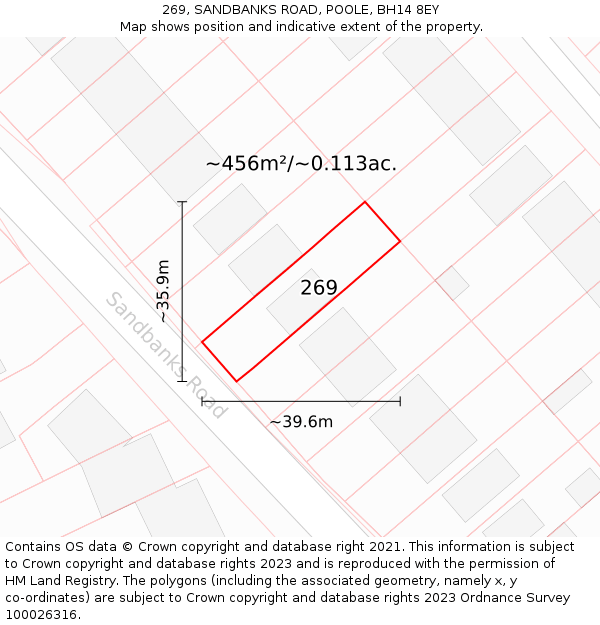 269, SANDBANKS ROAD, POOLE, BH14 8EY: Plot and title map