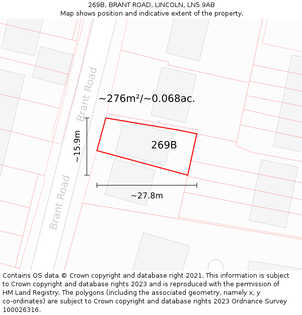 269B, BRANT ROAD, LINCOLN, LN5 9AB: Plot and title map