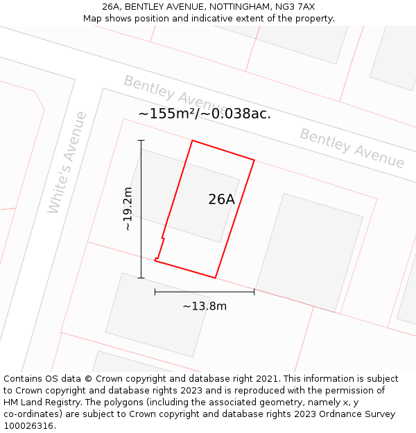 26A, BENTLEY AVENUE, NOTTINGHAM, NG3 7AX: Plot and title map