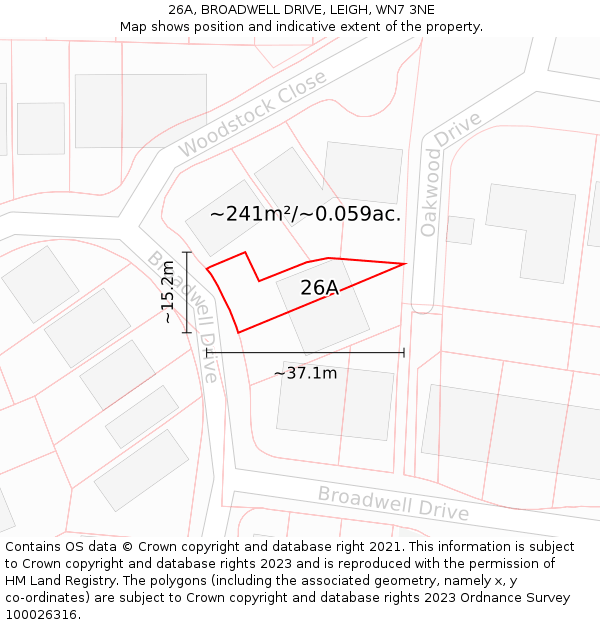 26A, BROADWELL DRIVE, LEIGH, WN7 3NE: Plot and title map