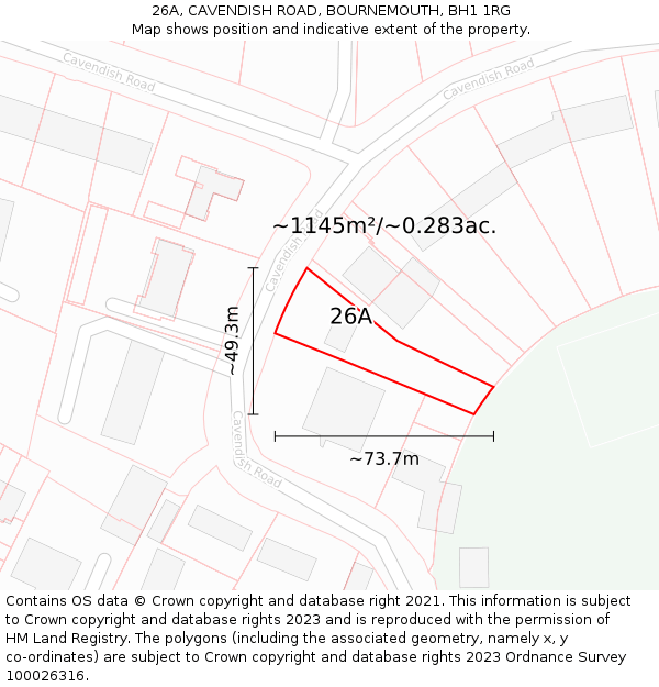 26A, CAVENDISH ROAD, BOURNEMOUTH, BH1 1RG: Plot and title map