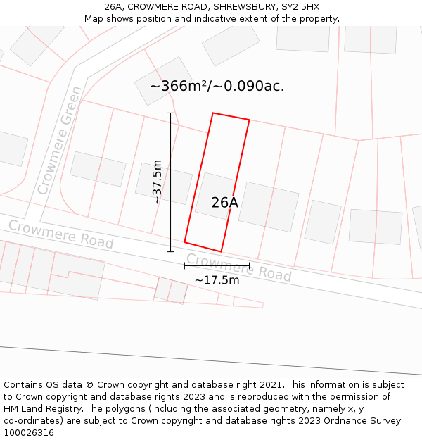 26A, CROWMERE ROAD, SHREWSBURY, SY2 5HX: Plot and title map