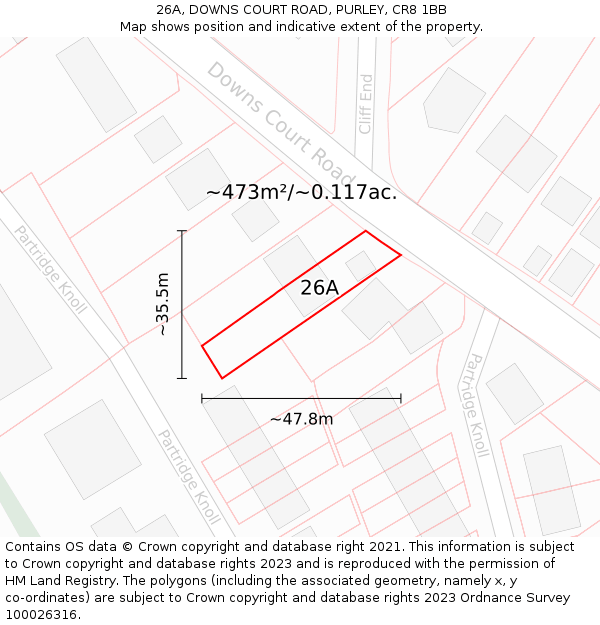 26A, DOWNS COURT ROAD, PURLEY, CR8 1BB: Plot and title map