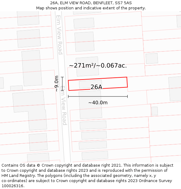 26A, ELM VIEW ROAD, BENFLEET, SS7 5AS: Plot and title map