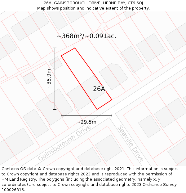 26A, GAINSBOROUGH DRIVE, HERNE BAY, CT6 6QJ: Plot and title map