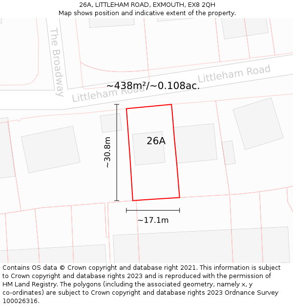 26A, LITTLEHAM ROAD, EXMOUTH, EX8 2QH: Plot and title map