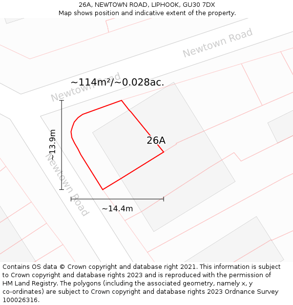 26A, NEWTOWN ROAD, LIPHOOK, GU30 7DX: Plot and title map