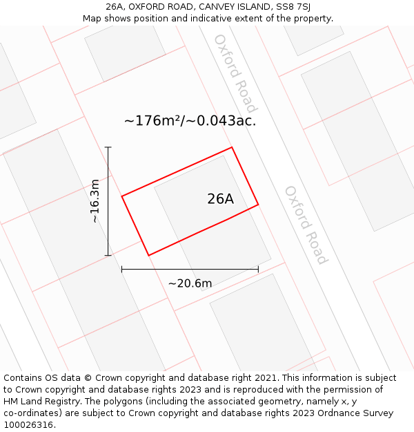 26A, OXFORD ROAD, CANVEY ISLAND, SS8 7SJ: Plot and title map