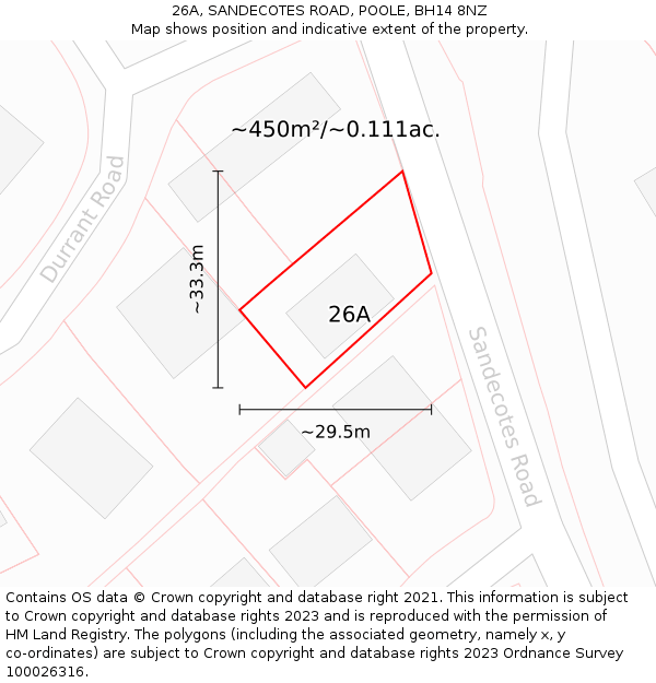 26A, SANDECOTES ROAD, POOLE, BH14 8NZ: Plot and title map