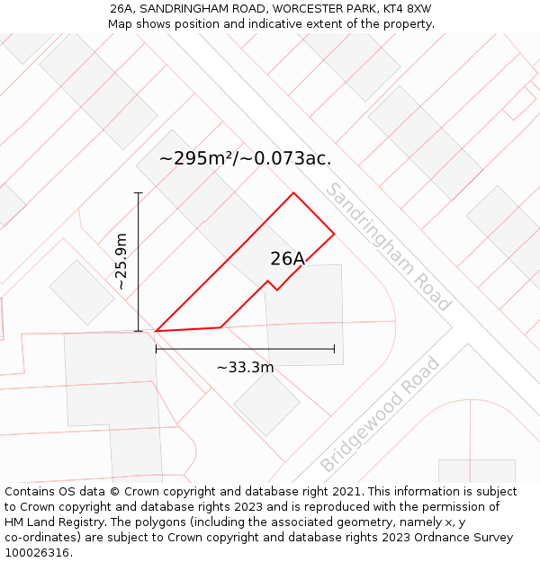 26A, SANDRINGHAM ROAD, WORCESTER PARK, KT4 8XW: Plot and title map