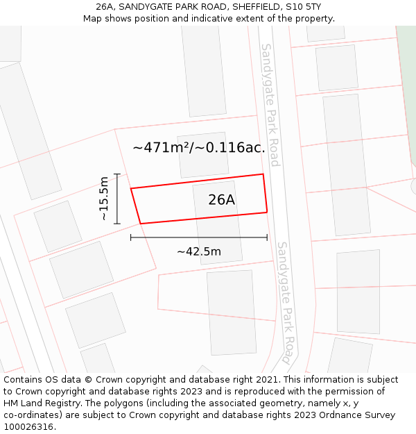 26A, SANDYGATE PARK ROAD, SHEFFIELD, S10 5TY: Plot and title map