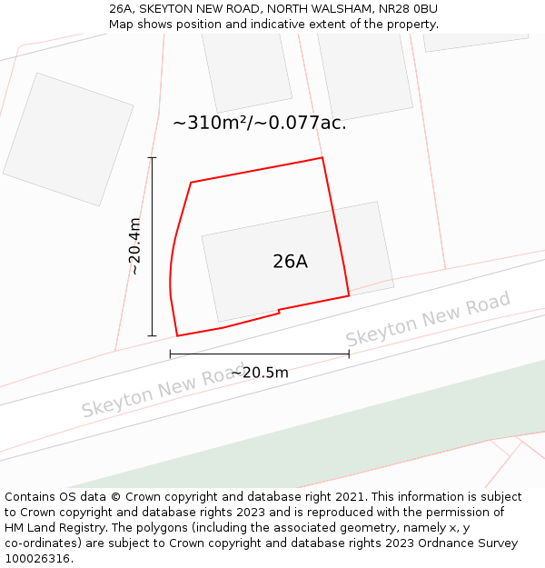 26A, SKEYTON NEW ROAD, NORTH WALSHAM, NR28 0BU: Plot and title map