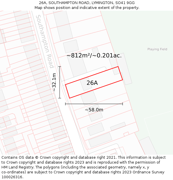 26A, SOUTHAMPTON ROAD, LYMINGTON, SO41 9GG: Plot and title map