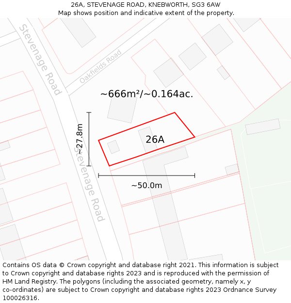 26A, STEVENAGE ROAD, KNEBWORTH, SG3 6AW: Plot and title map