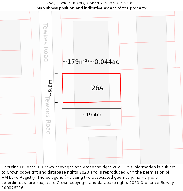 26A, TEWKES ROAD, CANVEY ISLAND, SS8 8HF: Plot and title map