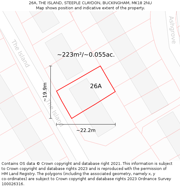 26A, THE ISLAND, STEEPLE CLAYDON, BUCKINGHAM, MK18 2NU: Plot and title map