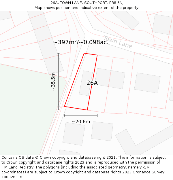 26A, TOWN LANE, SOUTHPORT, PR8 6NJ: Plot and title map