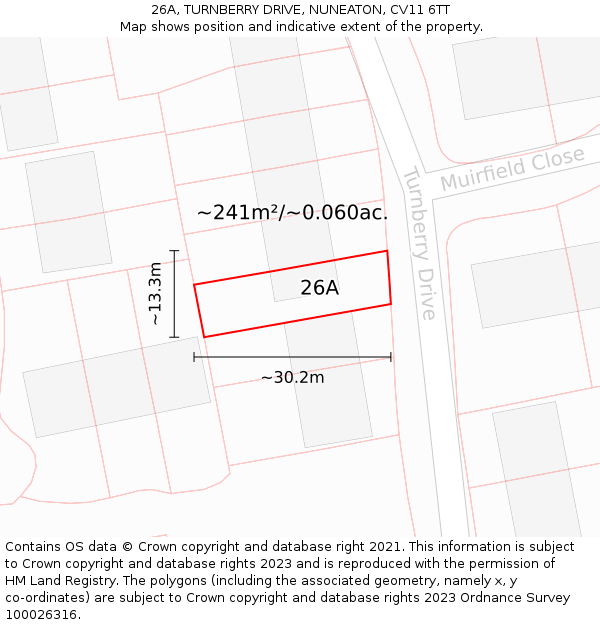 26A, TURNBERRY DRIVE, NUNEATON, CV11 6TT: Plot and title map