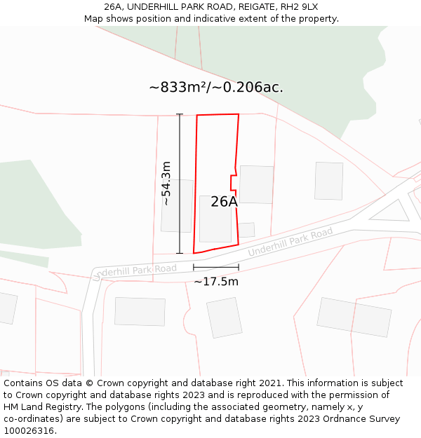 26A, UNDERHILL PARK ROAD, REIGATE, RH2 9LX: Plot and title map