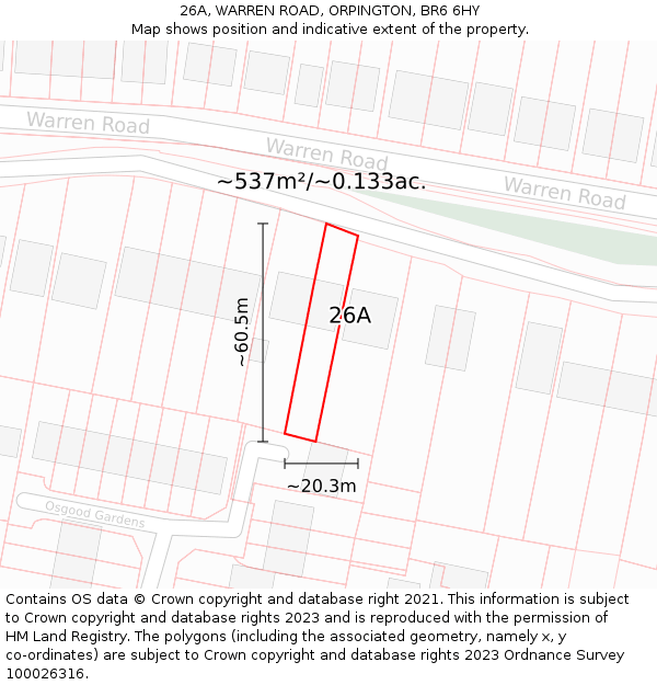 26A, WARREN ROAD, ORPINGTON, BR6 6HY: Plot and title map