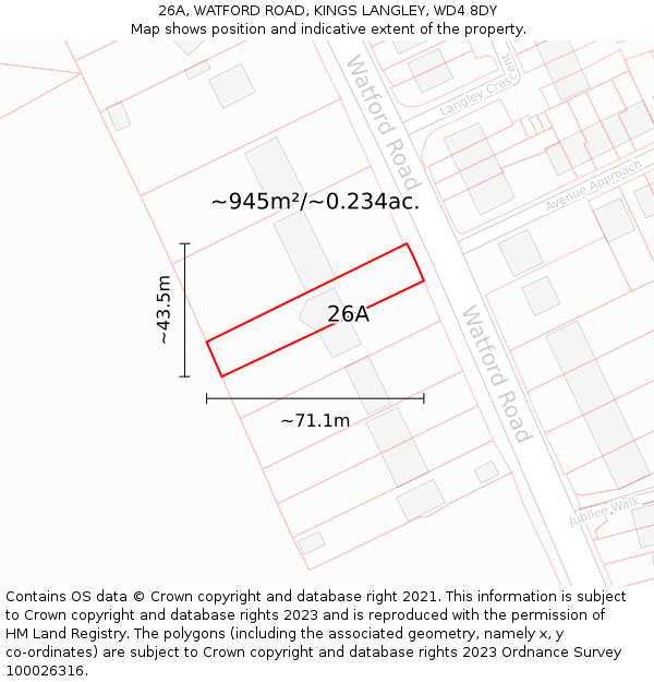 26A, WATFORD ROAD, KINGS LANGLEY, WD4 8DY: Plot and title map
