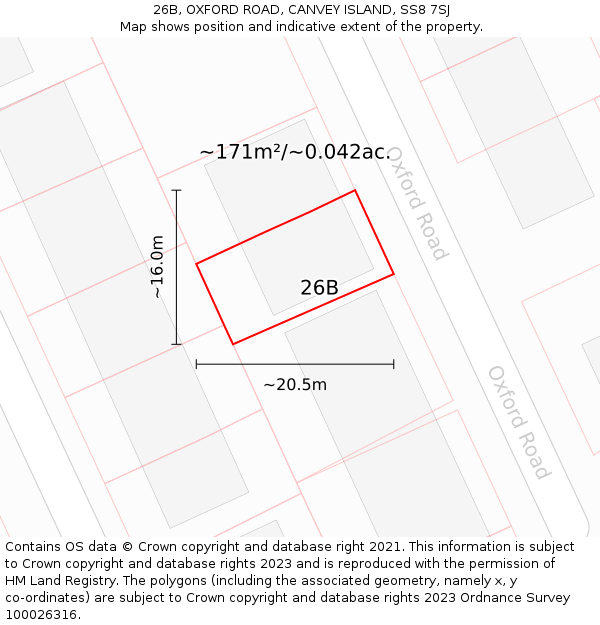 26B, OXFORD ROAD, CANVEY ISLAND, SS8 7SJ: Plot and title map