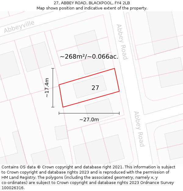 27, ABBEY ROAD, BLACKPOOL, FY4 2LB: Plot and title map