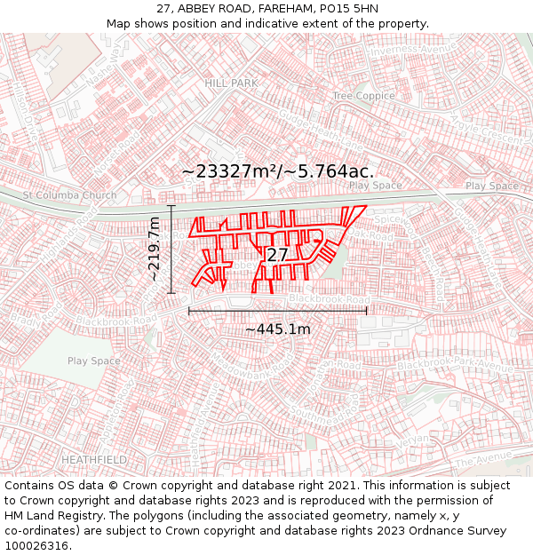 27, ABBEY ROAD, FAREHAM, PO15 5HN: Plot and title map