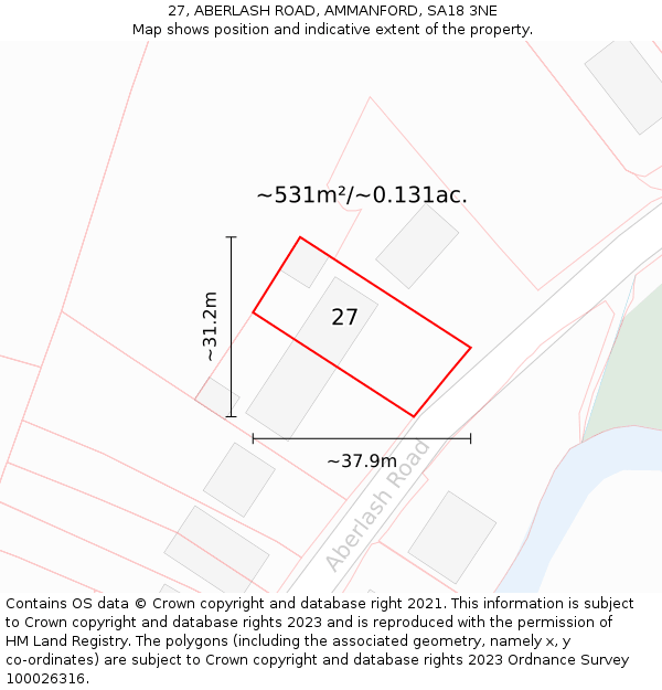 27, ABERLASH ROAD, AMMANFORD, SA18 3NE: Plot and title map