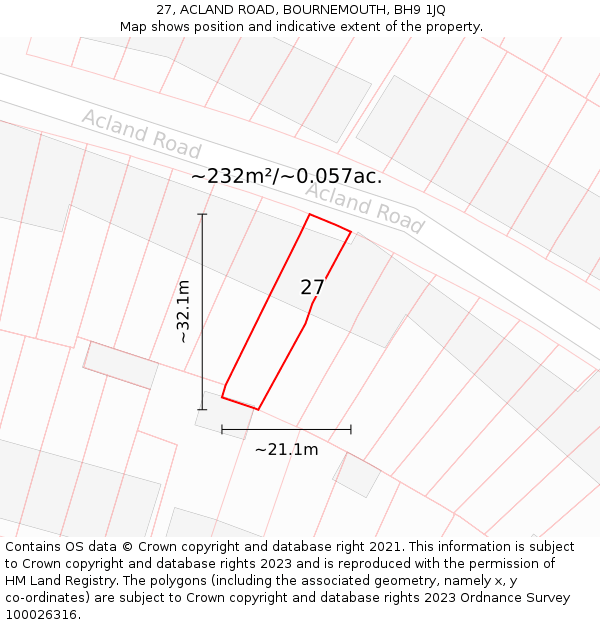 27, ACLAND ROAD, BOURNEMOUTH, BH9 1JQ: Plot and title map