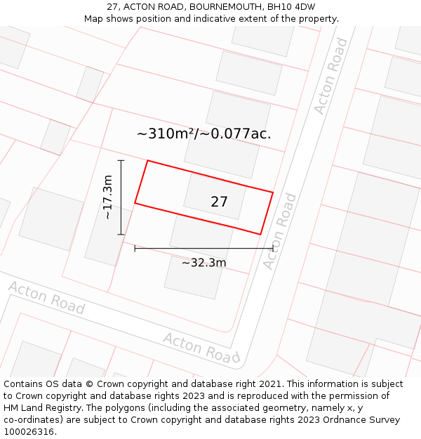 27, ACTON ROAD, BOURNEMOUTH, BH10 4DW: Plot and title map