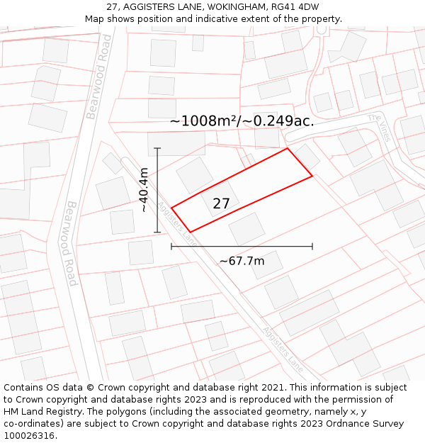 27, AGGISTERS LANE, WOKINGHAM, RG41 4DW: Plot and title map