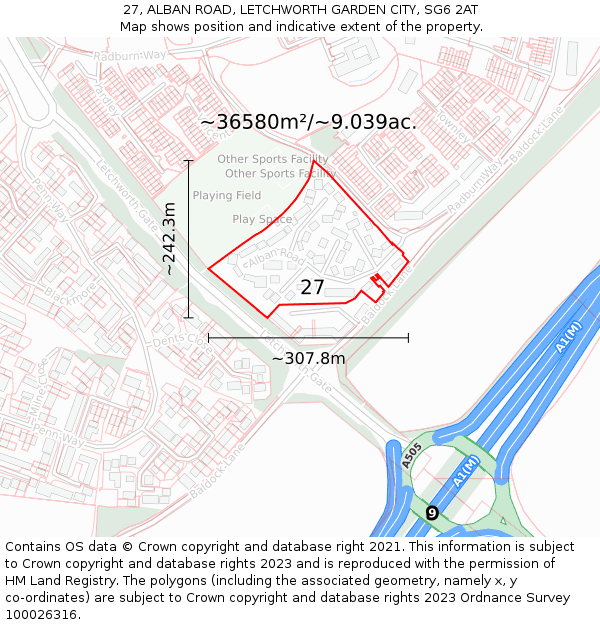 27, ALBAN ROAD, LETCHWORTH GARDEN CITY, SG6 2AT: Plot and title map