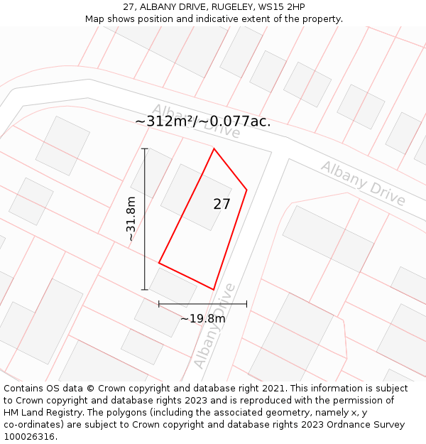 27, ALBANY DRIVE, RUGELEY, WS15 2HP: Plot and title map