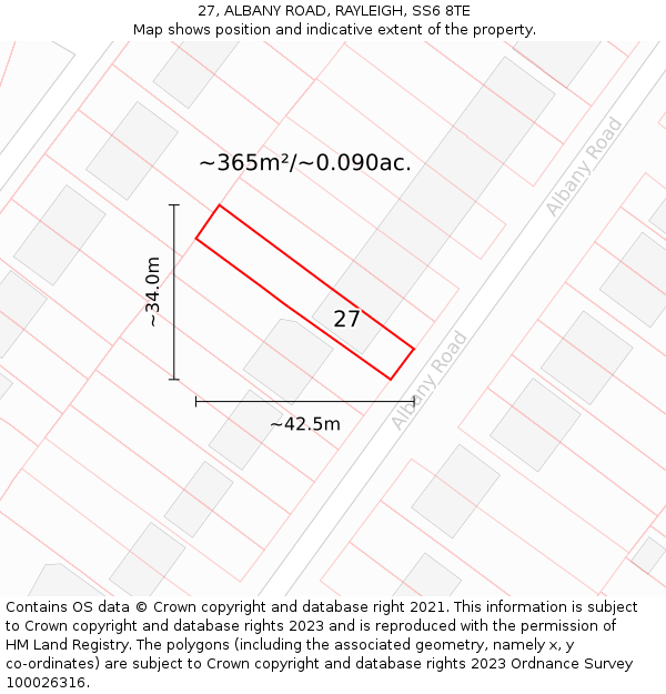 27, ALBANY ROAD, RAYLEIGH, SS6 8TE: Plot and title map