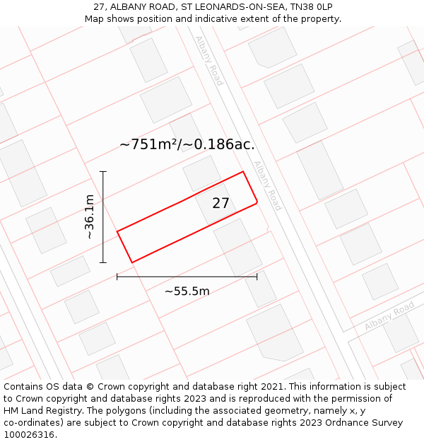 27, ALBANY ROAD, ST LEONARDS-ON-SEA, TN38 0LP: Plot and title map