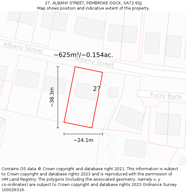 27, ALBANY STREET, PEMBROKE DOCK, SA72 6QJ: Plot and title map