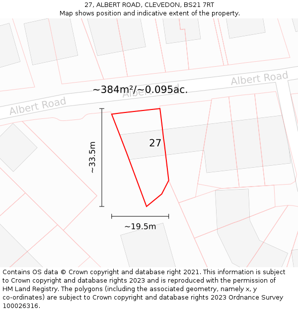 27, ALBERT ROAD, CLEVEDON, BS21 7RT: Plot and title map