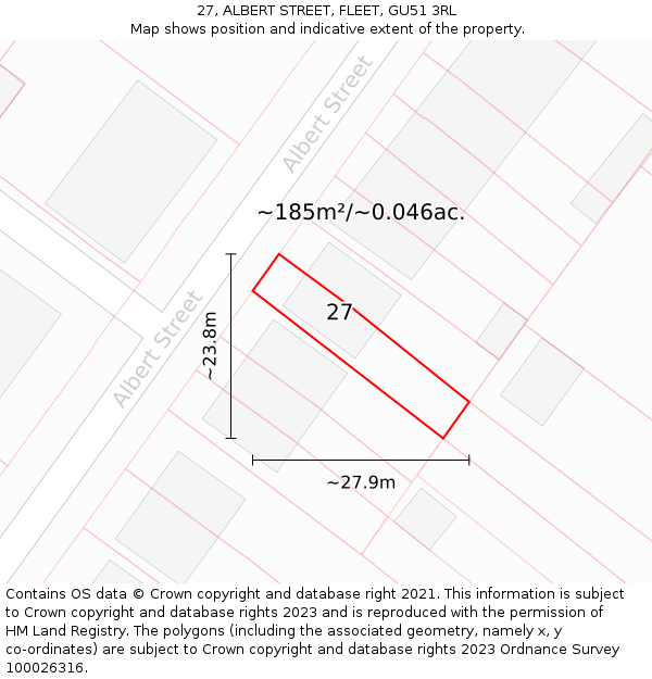27, ALBERT STREET, FLEET, GU51 3RL: Plot and title map